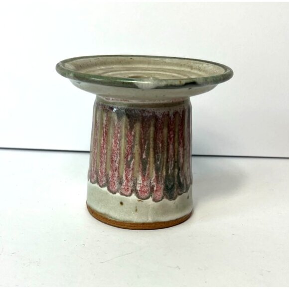 Studio Pottery Rustic Candle Holder Pillar Or Taper Candles 4.5" H 5" W Handmade - Picture 4 of 8
